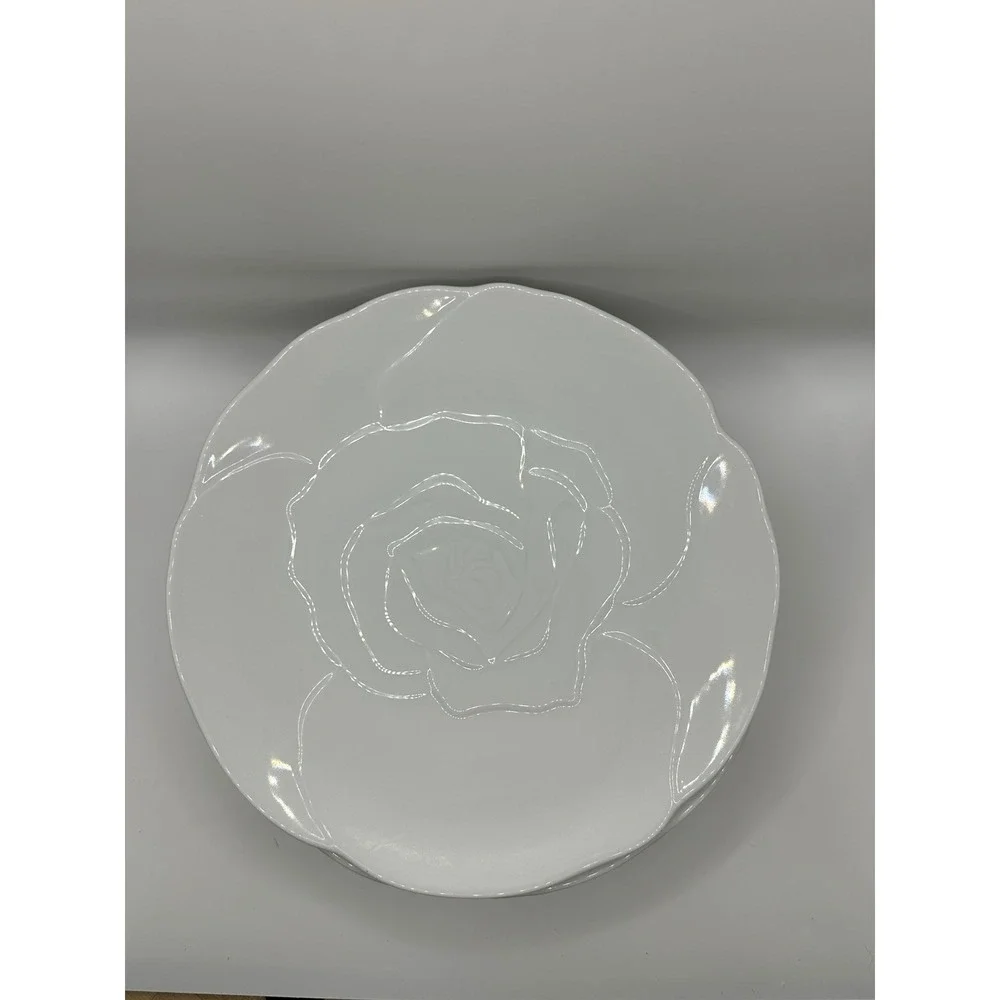 Vintage Japan White Embossed Rose Scalloped 8 Inch Salad Dessert Plates Set of 8